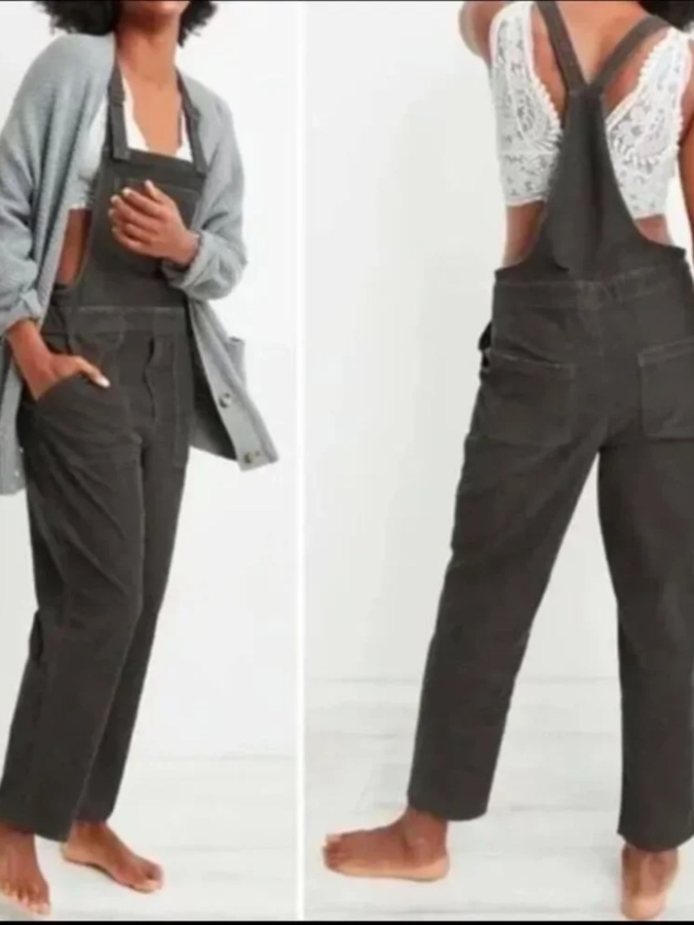 Aerie Charcoal Work & Play Corduroy Overalls with patch pockets, size S